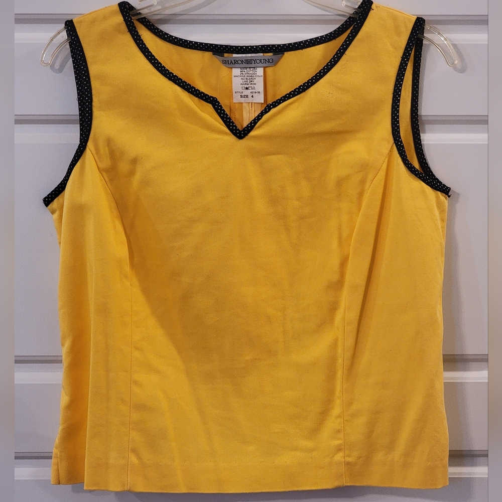 Vintage Sharon Young 2-Piece Set Yellow Cotton Spandex Top & Pants Sz 4 Made USA - Picture 7 of 13